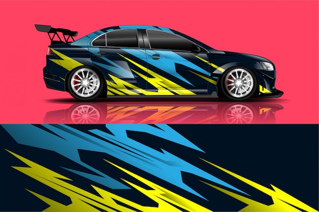 Sleek Racing Car with Vibrant Lightning Bolt Graphics | Jiffy Designs