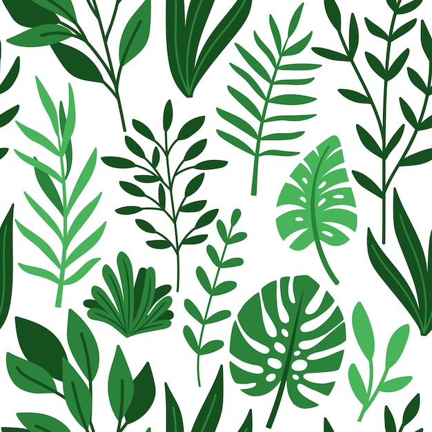Lush Green Tropical Leaves Pattern on White Background | Jiffy Designs