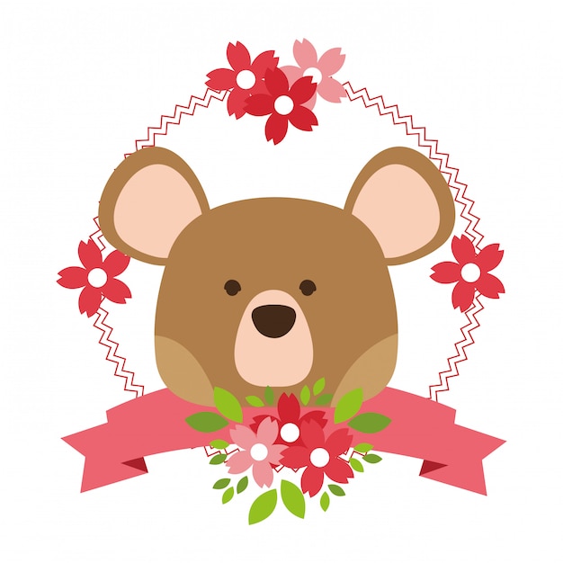 Cute Brown Bear with Floral Wreath and Banner Design | Jiffy Designs