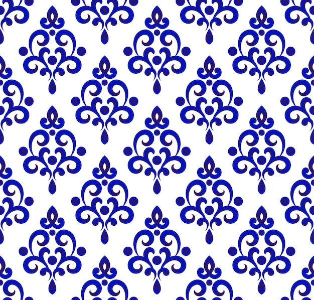 Elegant Blue Damask Pattern on White Background | Jiffy Designs