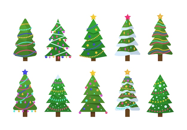 Festive Christmas Trees with Vibrant Ornaments and Twinkling Stars ...