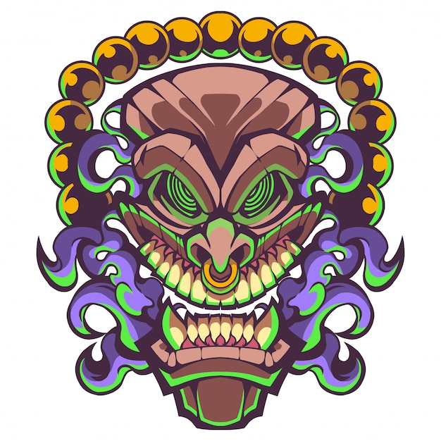 Vibrant Tribal Mask with Fierce Expression | Jiffy Designs