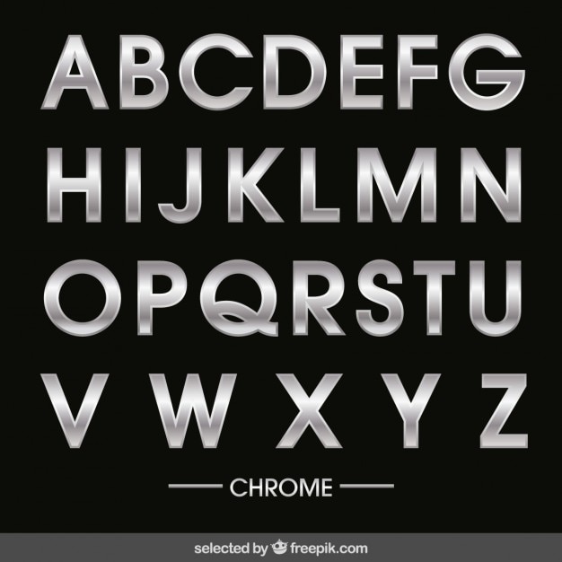 Chrome Metallic Alphabet Typography with Bold Letters and Shadows ...
