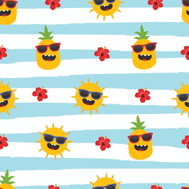 Vibrant Tropical Pineapple and Sun Pattern with Floral Accents | Jiffy ...
