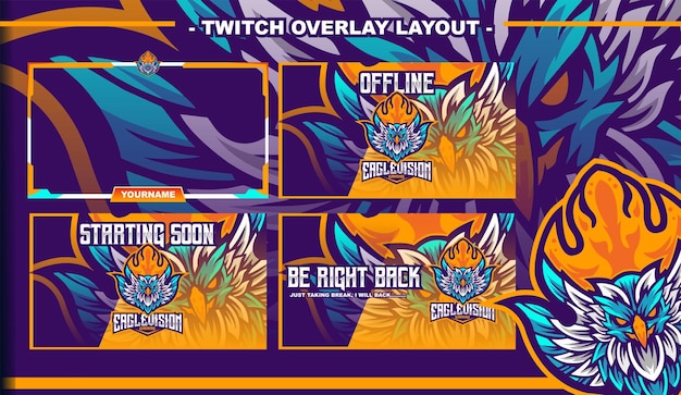 Vibrant Twitch Overlay Layout with Fierce Tiger Mascot | Jiffy Designs