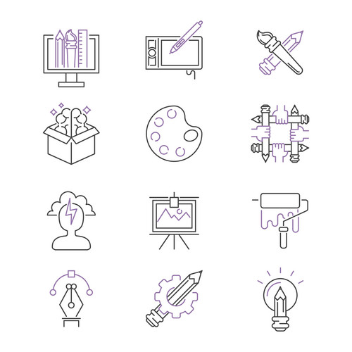 Vector Illustration Of Thin Line Icons For Art Design. Linear Symbols ...
