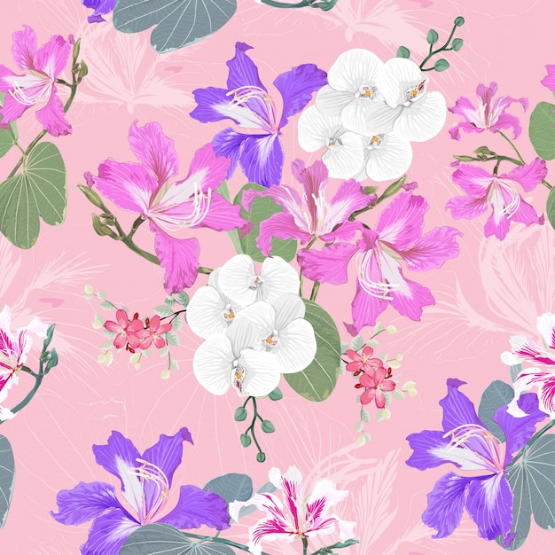 Vibrant Floral Pattern with Purple and White Blooms | Jiffy Designs