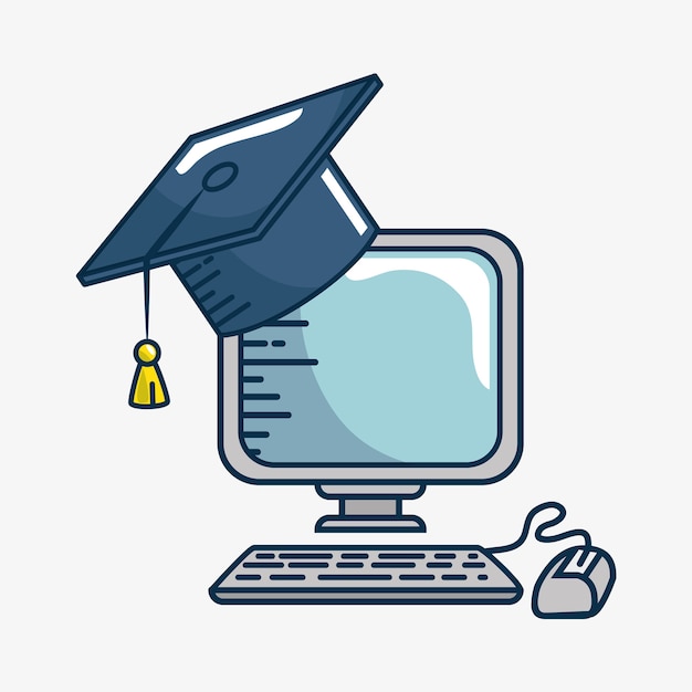 Graduation Cap on Computer Illustration with Education Symbols | Jiffy ...