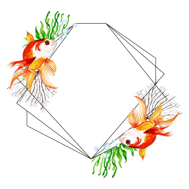 Image showcasing Vibrant Aquatic Octagon Frame with Playful Goldfish | Jiffy Designs