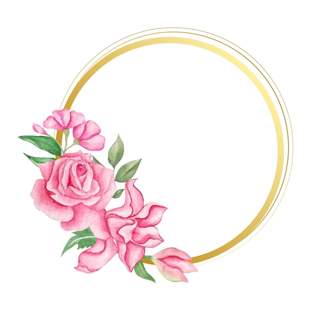 Elegant Pink Rose Floral Wreath with Golden Circle Frame | Jiffy Designs