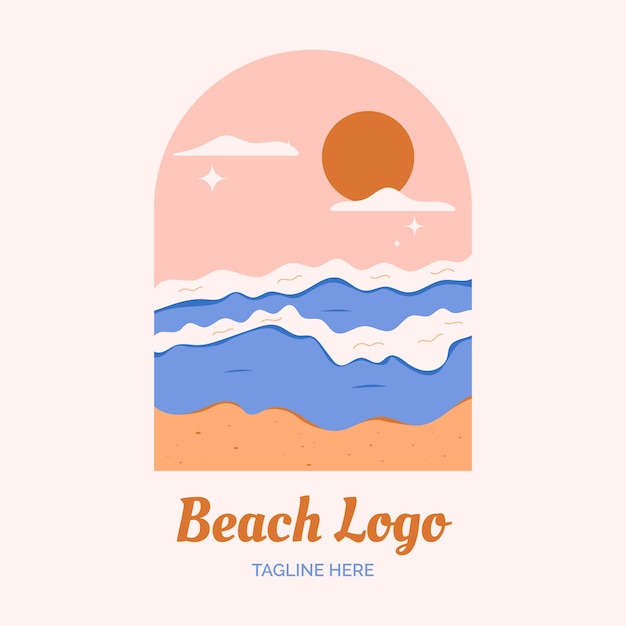 Serene Beach Sunset Logo with Textured Waves and Sun | Jiffy Designs