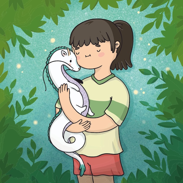 Young Girl Embracing Playful White Rabbit in Enchanted Forest | Jiffy ...