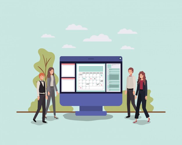 Illustration of People Using a Calendar Application on a Computer ...
