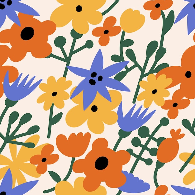 Vibrant Floral Pattern with Colorful Blooms and Leaves | Jiffy Designs