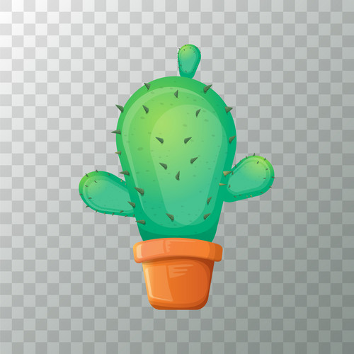 Vector Cartoon Funny And Cute Green Cactus In Pot On Transparent ...