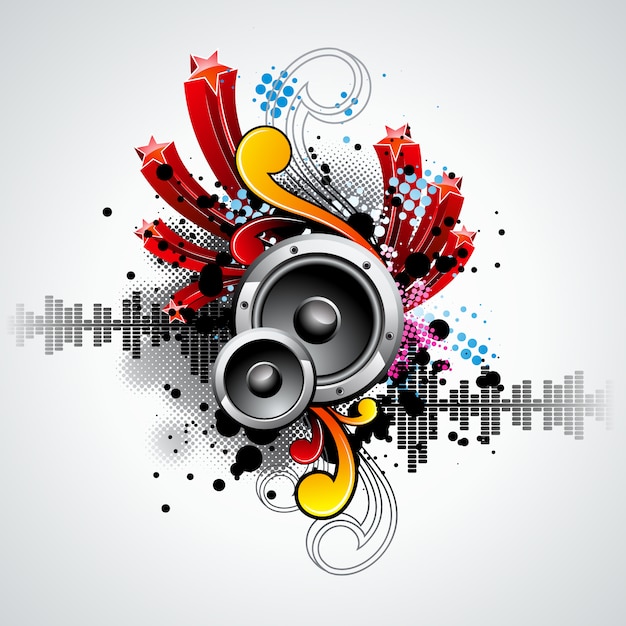 Vibrant Musical Explosion with Speakers and Bursting Colors | Jiffy Designs