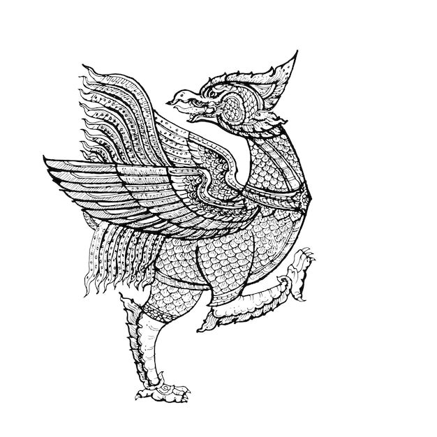 Majestic Winged Creature in Intricate Monochrome Illustration | Jiffy ...