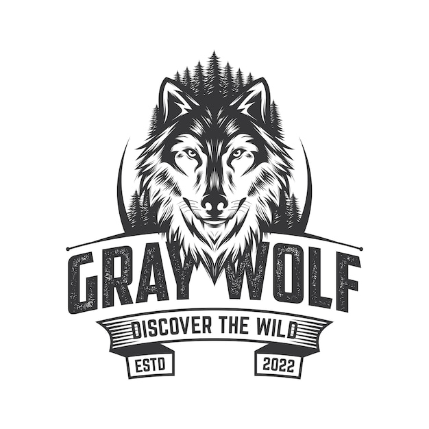 Majestic Gray Wolf Emblem with Wilderness Landscape | Jiffy Designs