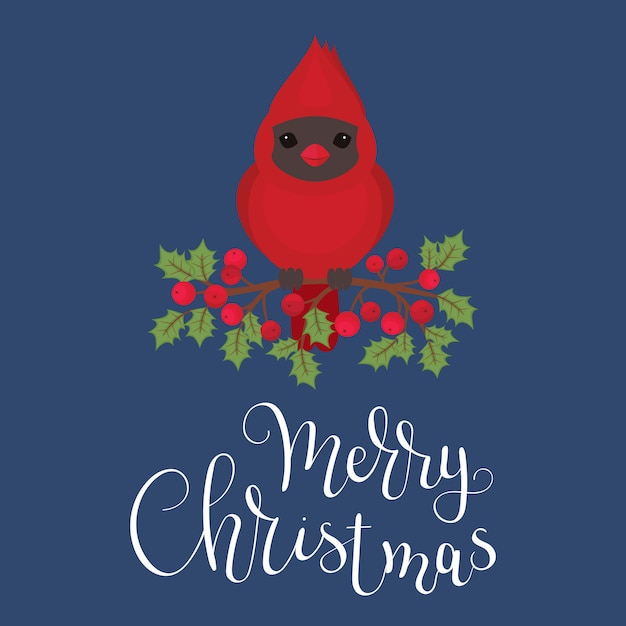 Whimsical Red Cardinal with Merry Christmas Text Illustration | Jiffy ...