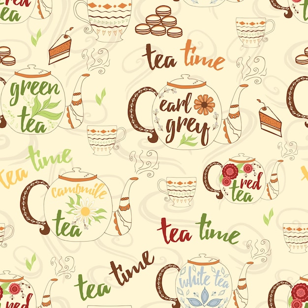 Charming Tea-Themed Seamless Pattern with Vintage Illustrations | Jiffy ...