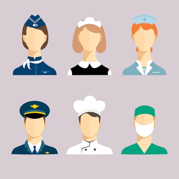 Diverse Professions: Pilots, Chefs, and Nurses in Vibrant Illustration ...
