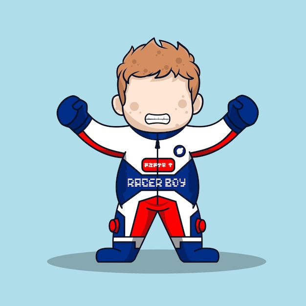 Energetic Racer Boy in Vibrant Motorsports Gear | Jiffy Designs