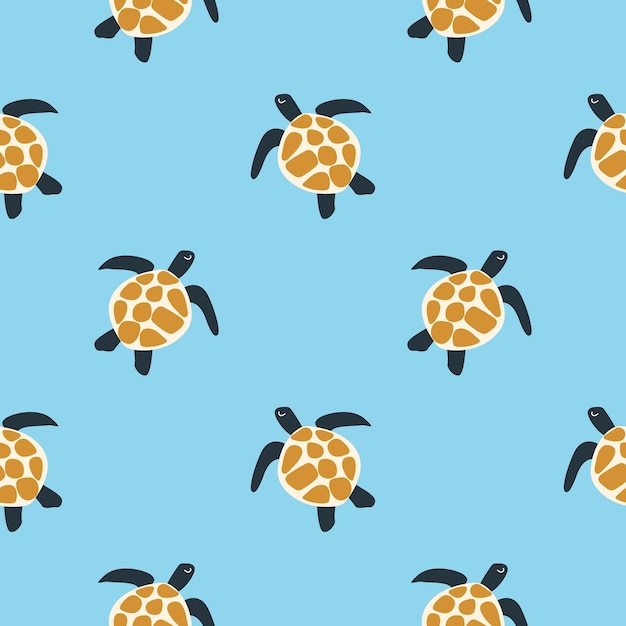 Vibrant Sea Turtle Pattern on Aqua Blue Background | Jiffy Designs