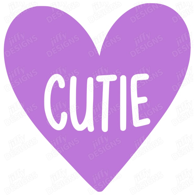 'Cutie' Adorned in a Vibrant Purple Heart Shape Jiffy Designs