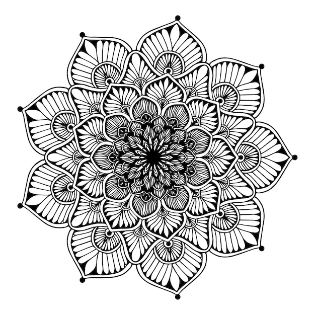 Intricate Black and White Floral Mandala with Geometric Patterns ...