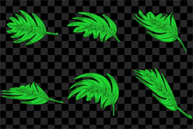 Vibrant Green Tropical Feather Collection on Checkered Background ...