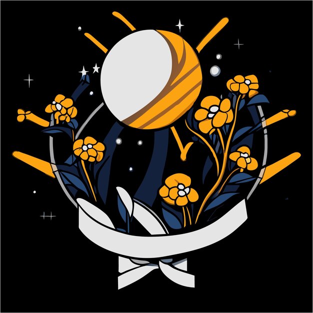 Vibrant Floral Emblem Against Starry Night Sky | Jiffy Designs