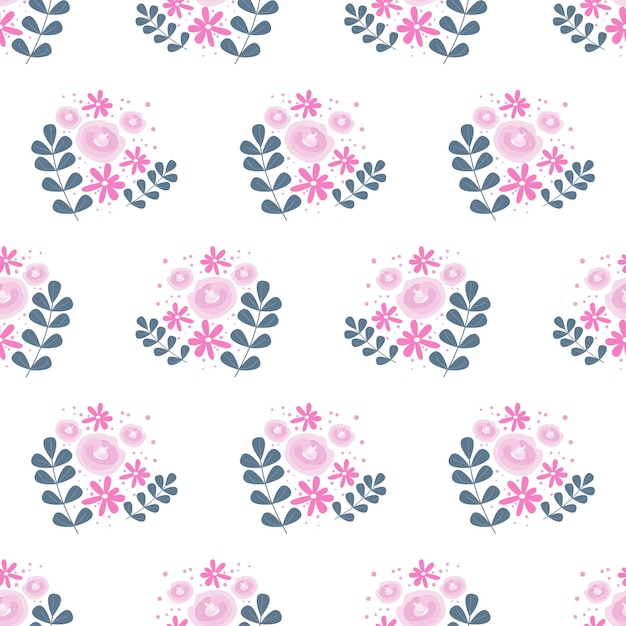 Delicate Pink and Blue Floral Pattern on White Background | Jiffy Designs