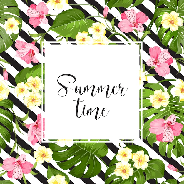 Tropical Floral Frame with Summer Time Text | Jiffy Designs