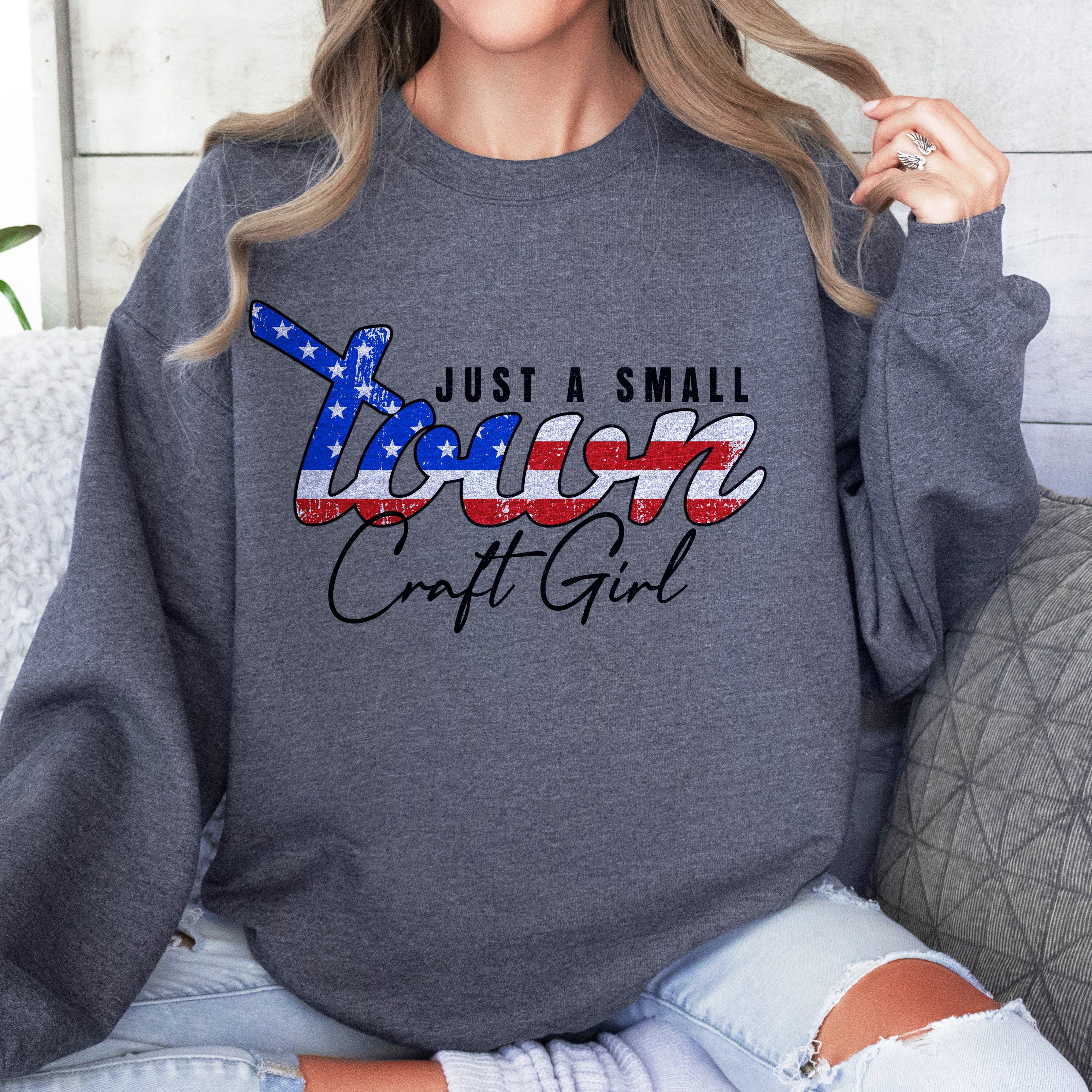 'Just A Small Town Craft Girl' Patriotic Script with Stars and Stripes ...