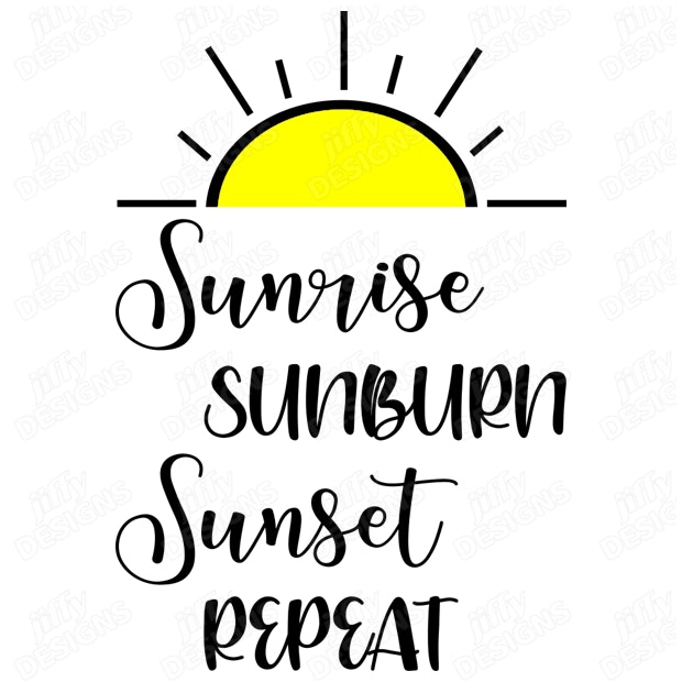 'Sunrise Sunburn Sunset Repeat' Minimalist Sun and Script Design ...