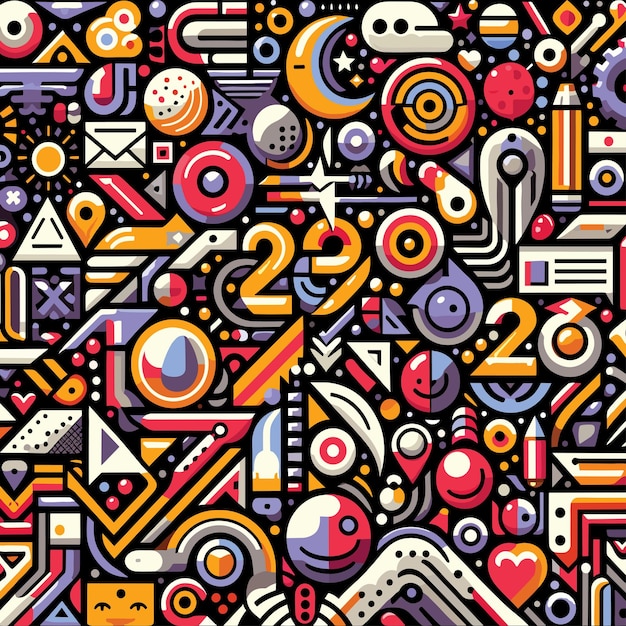 Vibrant Geometric Shapes and Symbols in Playful Composition | Jiffy Designs