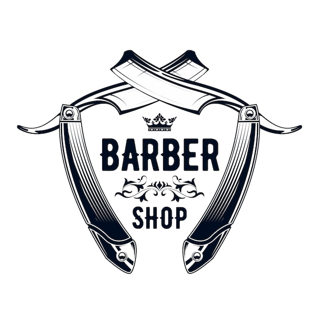 Vintage Barber Shop Emblem with Crossed Razors and Crown | Jiffy Designs