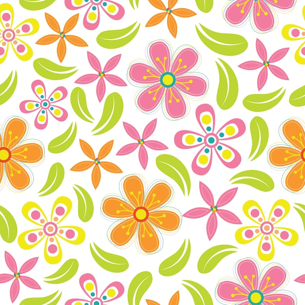 Vibrant Floral Pattern with Stylized Blooms and Leaves | Jiffy Designs
