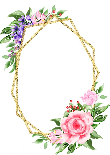 Elegant Floral Frame with Golden Chains and Blooming Roses | Jiffy Designs