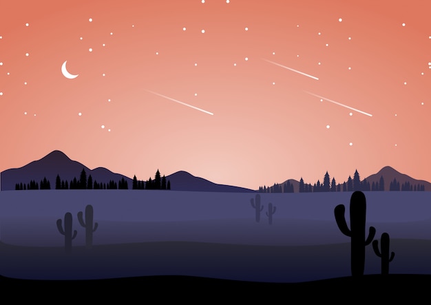 Enchanting Desert Nightscape with Twinkling Stars and Shooting Meteors ...
