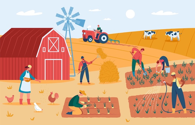 Vibrant Farmyard Scene with Bustling Agricultural Activities | Jiffy ...