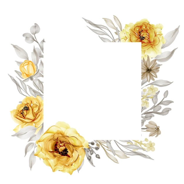 Elegant Floral Frame with Yellow Roses and Silver Foliage | Jiffy Designs