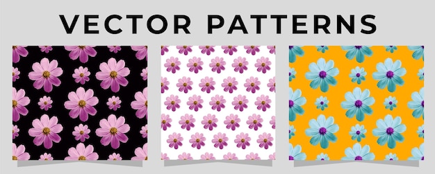 Vibrant Floral Vector Patterns: Daisy Blooms in Varied Hues | Jiffy Designs