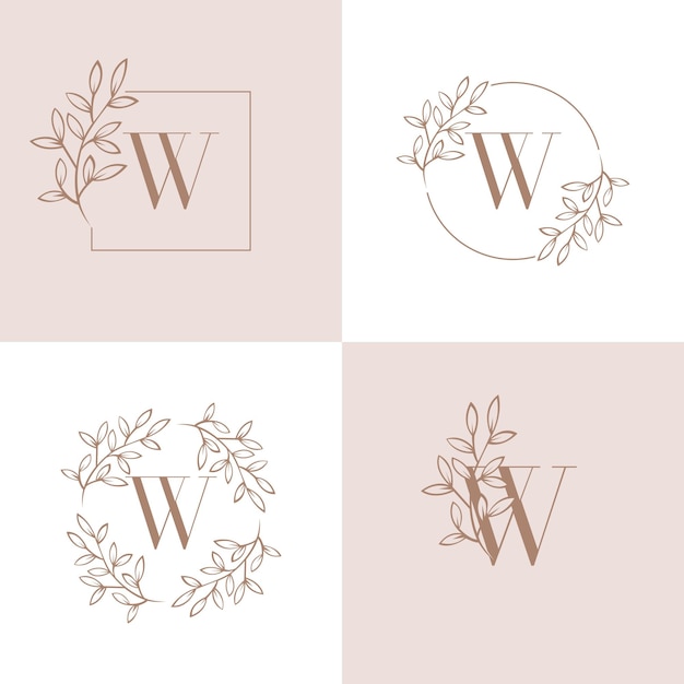 Elegant Floral Monogram Emblem Collection with Letter W | Jiffy Designs