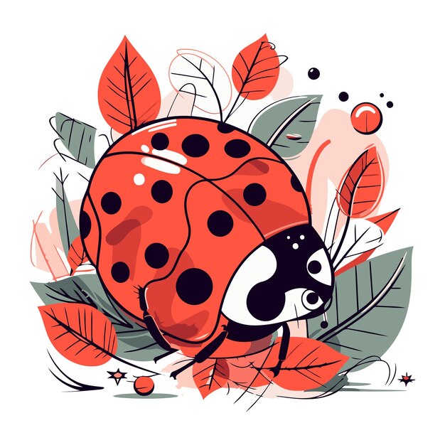 Stylized Ladybug Illustration with Vibrant Autumn Leaves | Jiffy Designs