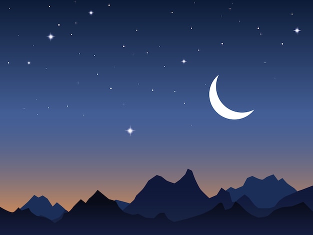 Serene Moonlit Mountain Landscape Under Starry Night Sky | Jiffy Designs
