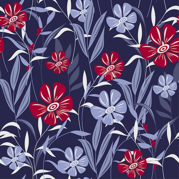 Vibrant Floral Pattern with Bold Red and Gray Blooms | Jiffy Designs
