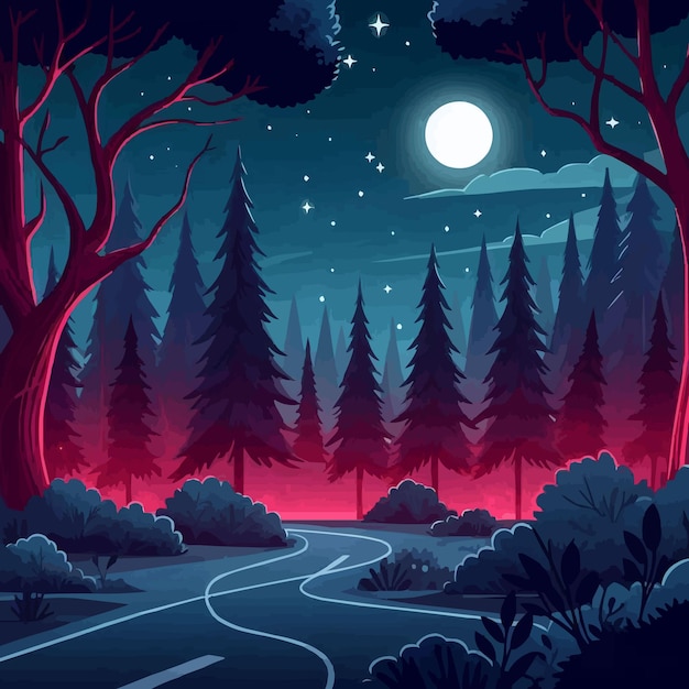 Enchanting Moonlit Forest Path Under the Starry Night Sky | Jiffy Designs