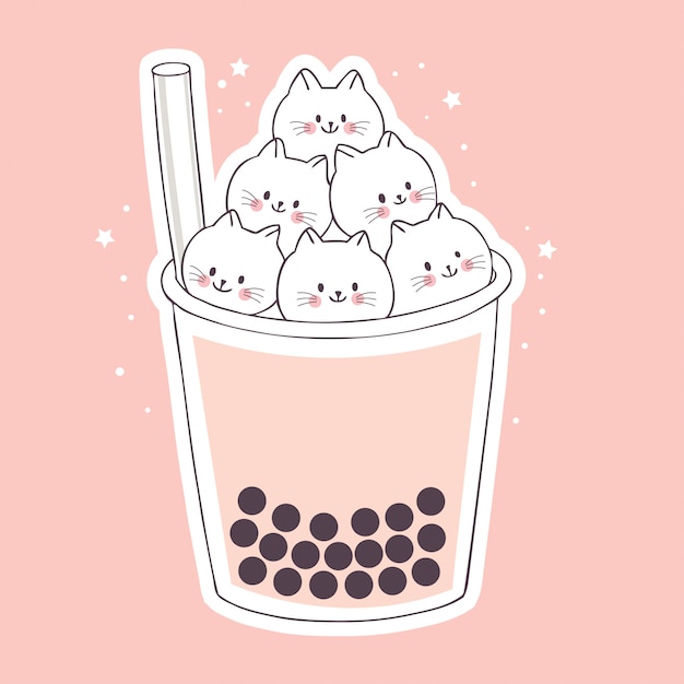 Cute Kawaii Boba Tea with Fluffy Bunny Marshmallows Jiffy Designs