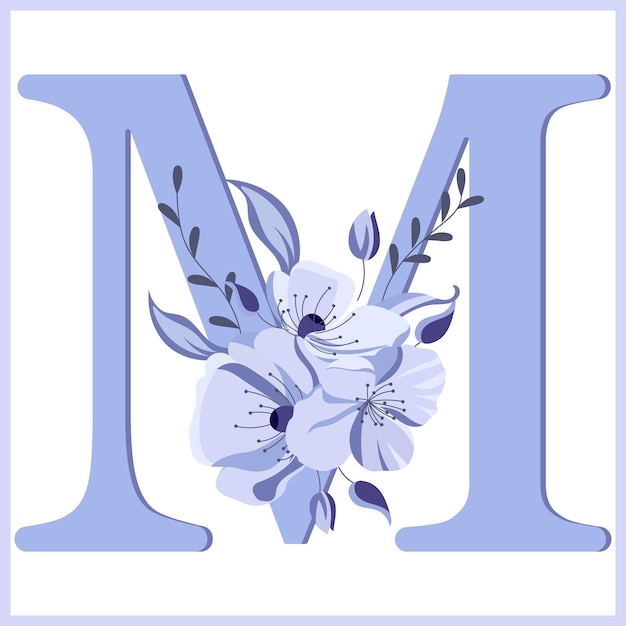 Elegant Floral Monogram Design with Periwinkle Blue Blooms | Jiffy Designs
